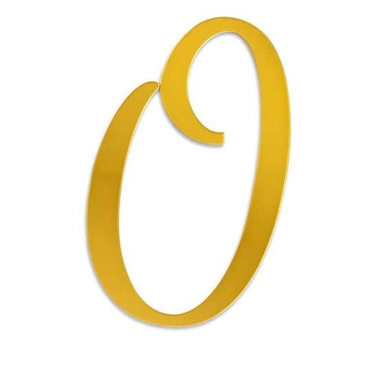 Gold mirror acrylic cake topper shaped like the number 0