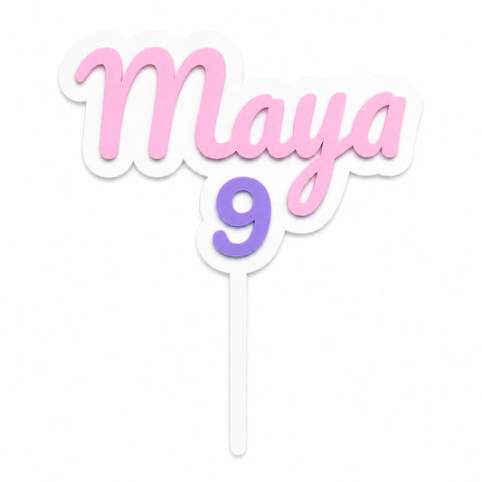 cake topper pastel pink purple acrylic style on white background