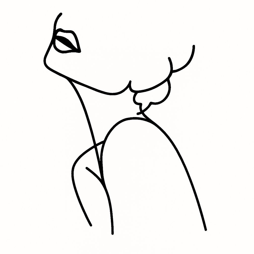 Minimalist black acrylic lady face and shoulder line art cake topper
