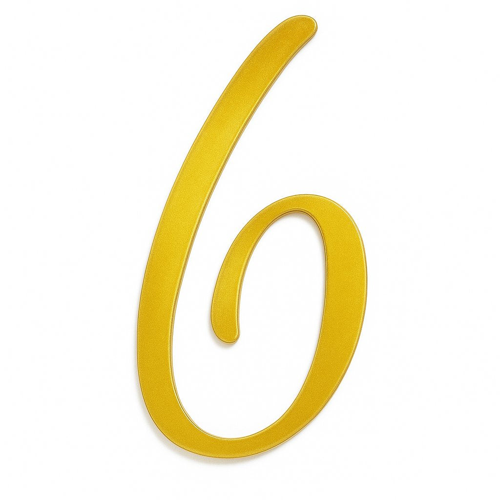 Gold mirror acrylic cake topper shaped like the number 6