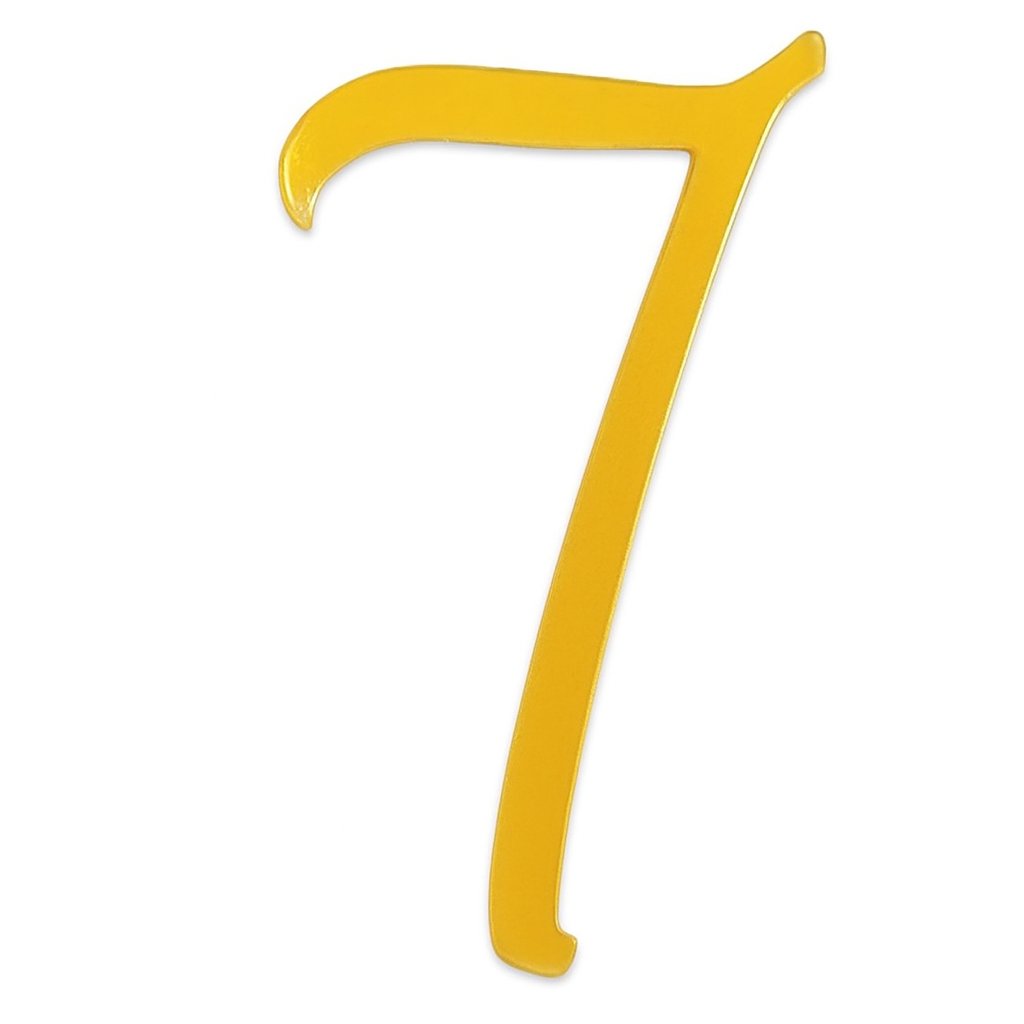 Gold mirror acrylic cake topper shaped like the number 7