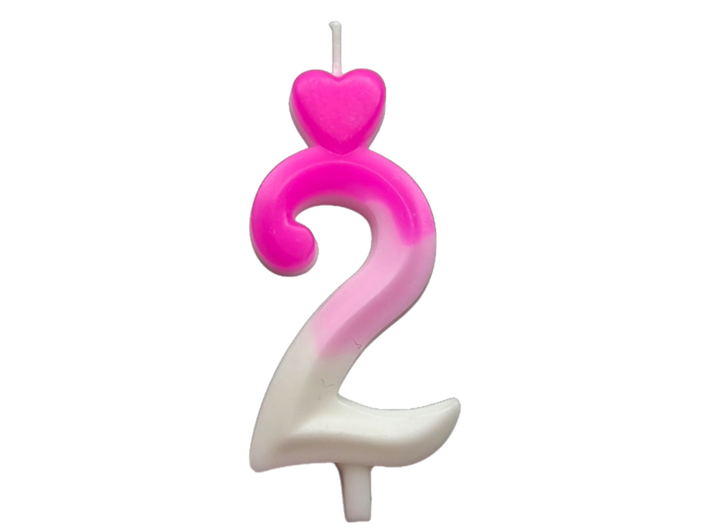 Pink ombré number candle with heart topper, fading into white – perfect for elegant birthday cakes.