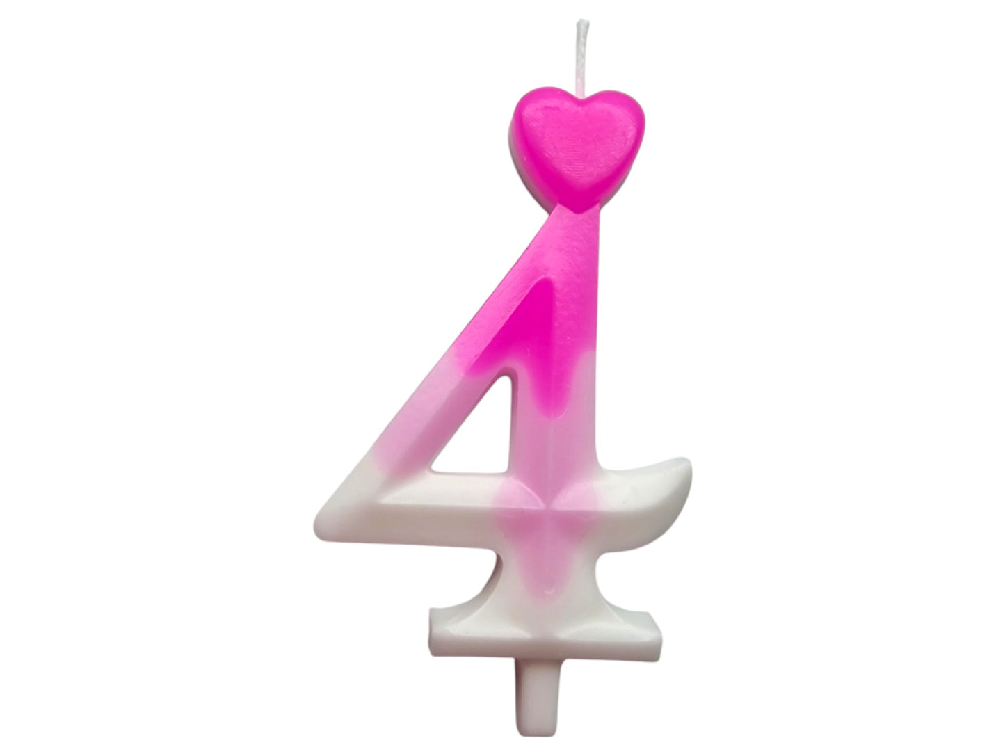 Pink ombré number candle with heart topper, fading into white – perfect for elegant birthday cakes.
