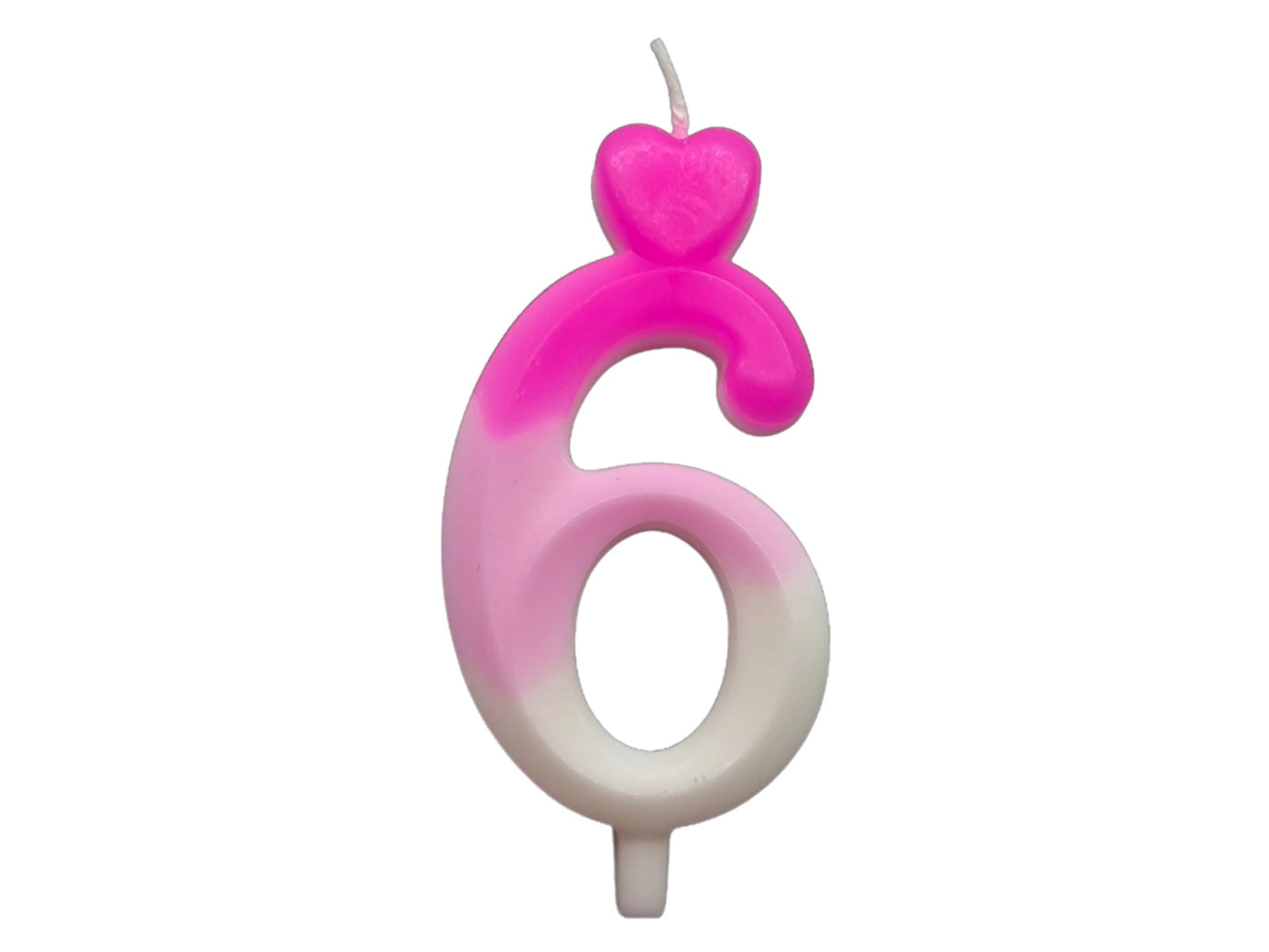 Pink ombré number candle with heart topper, fading into white – perfect for elegant birthday cakes.