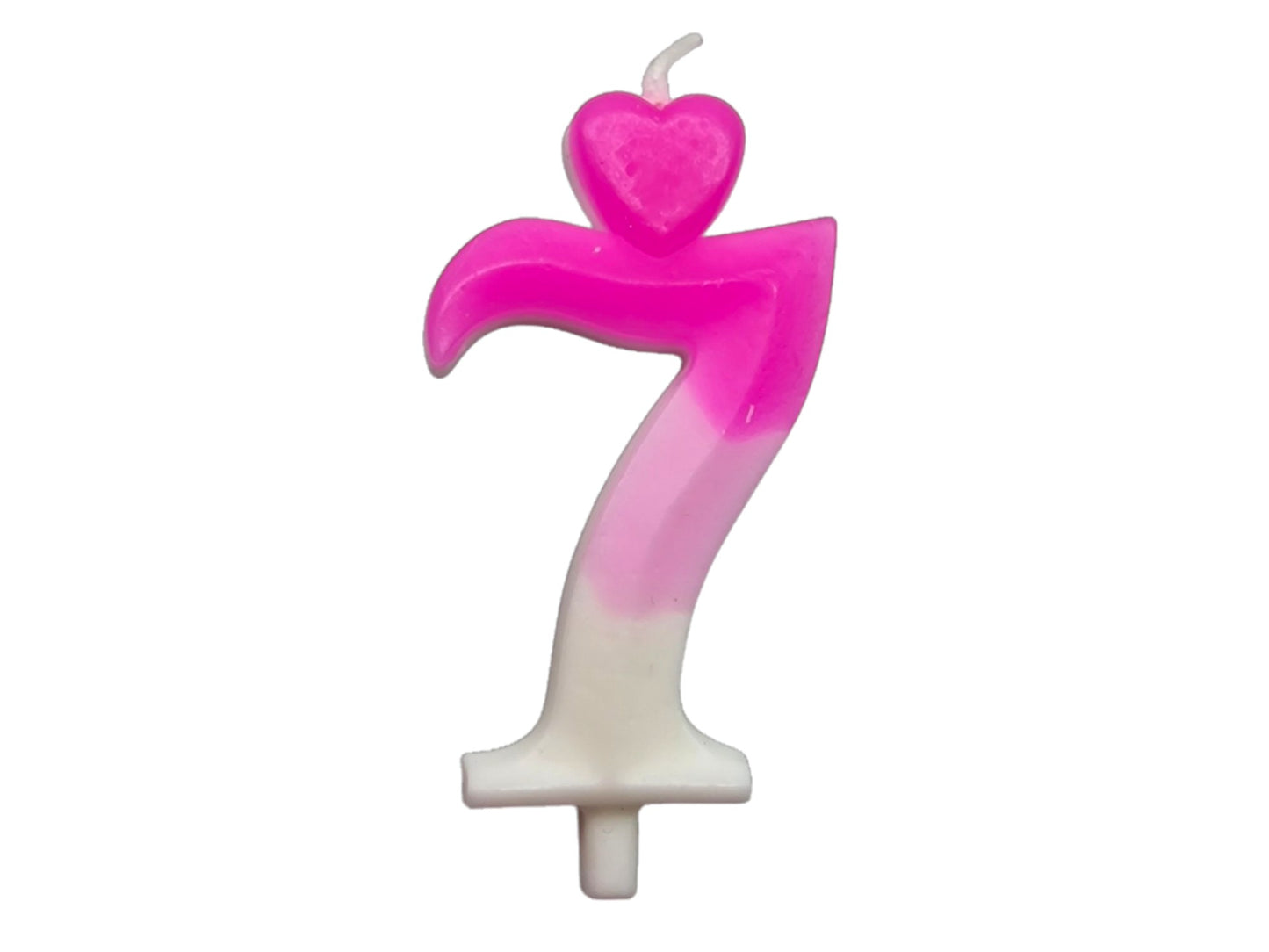 Pink ombré number candle with heart topper, fading into white – perfect for elegant birthday cakes.