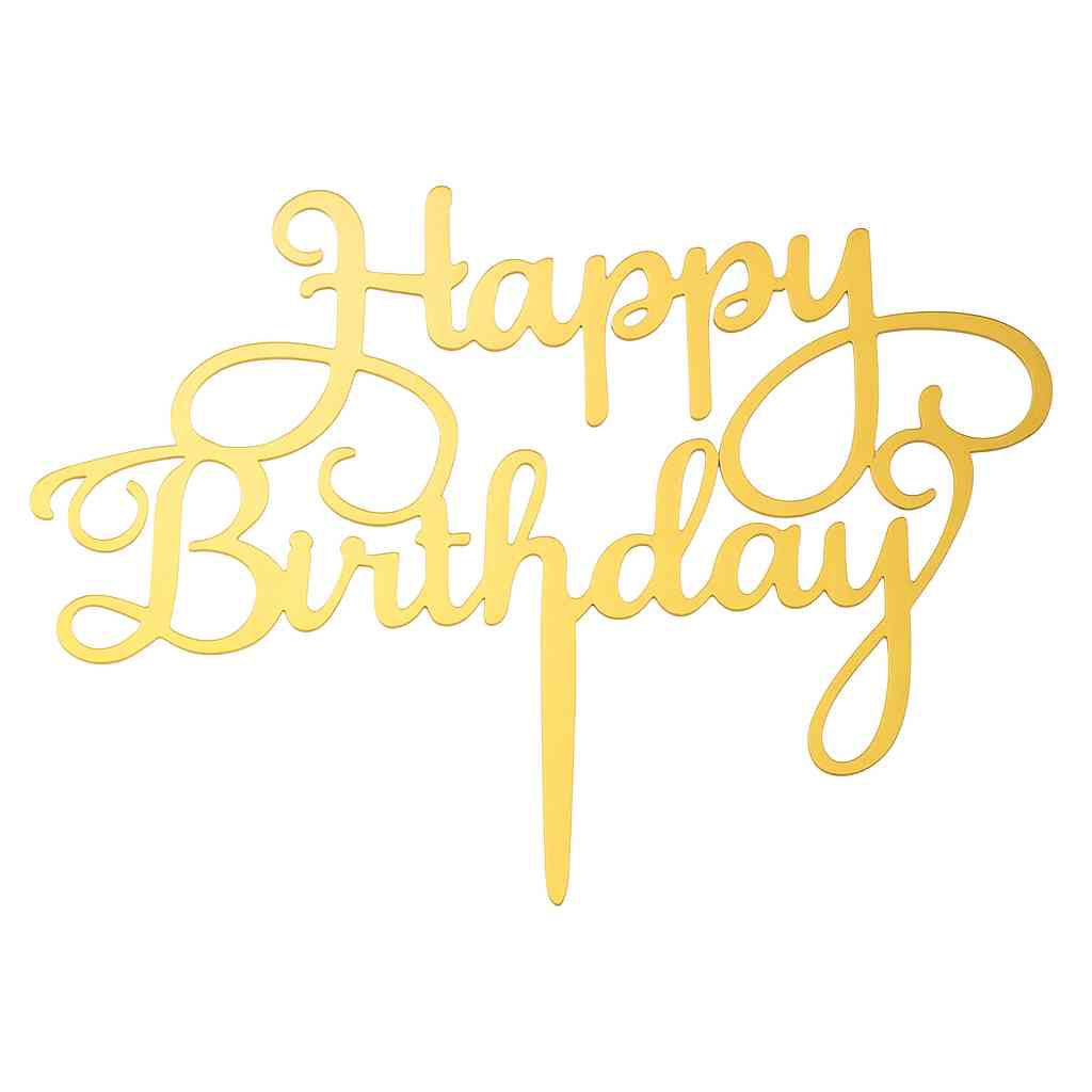 Gold acrylic “Happy Birthday” cake topper in elegant script style – classy and reusable