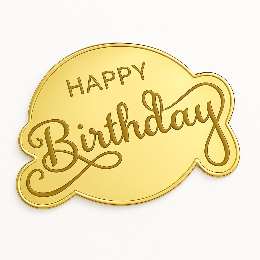 Gold round acrylic cake topper with Happy Birthday lettering