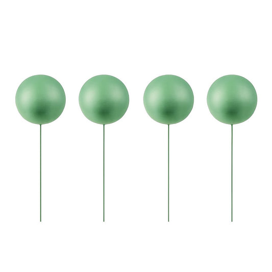 Set of 4 glossy grass green cake topper balls with wire stems – balloon-style decoration