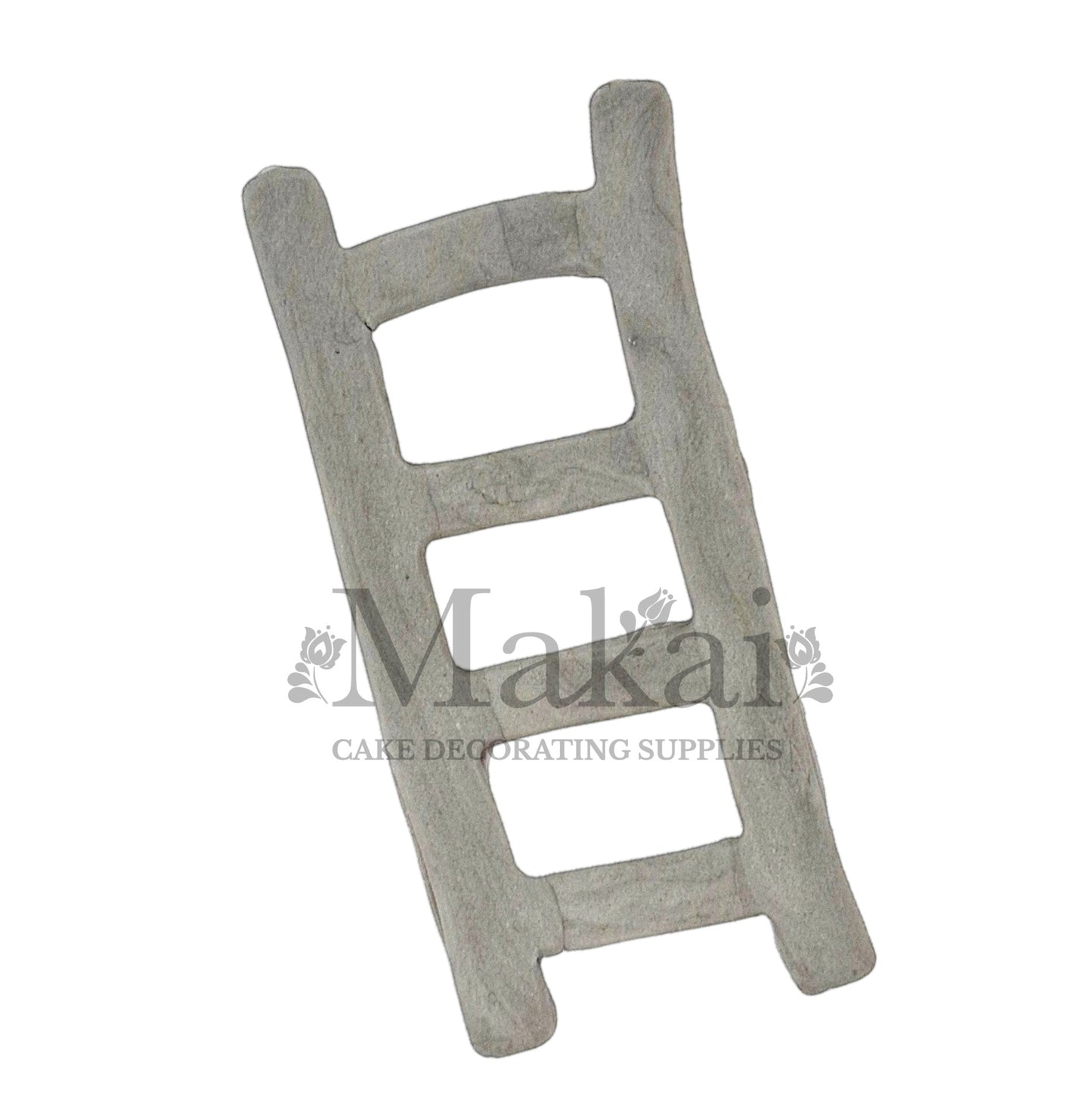 Grey fondant ladder cake topper with three rungs for construction‑themed cakes.