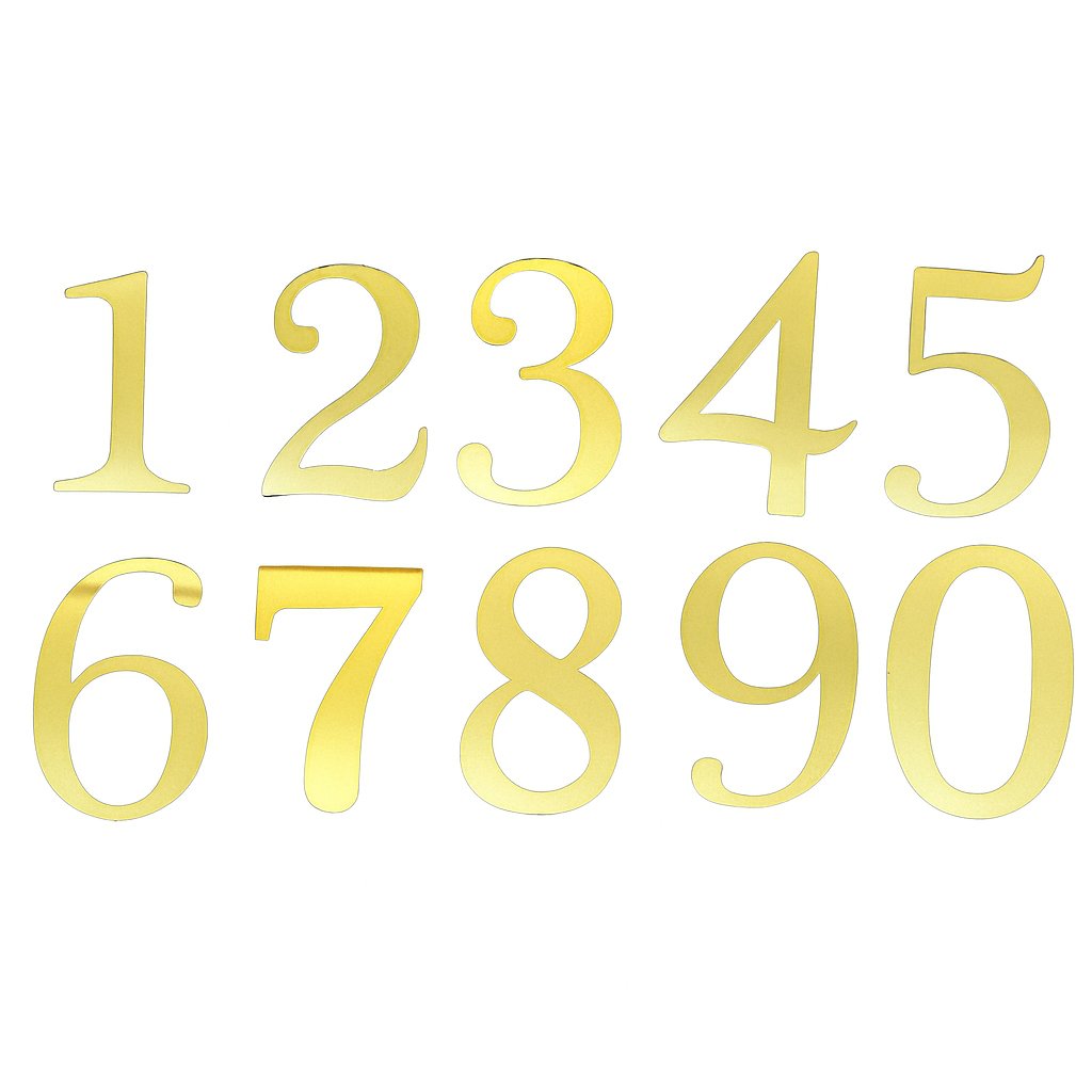 Set of gold acrylic number cake toppers from 0 to 9