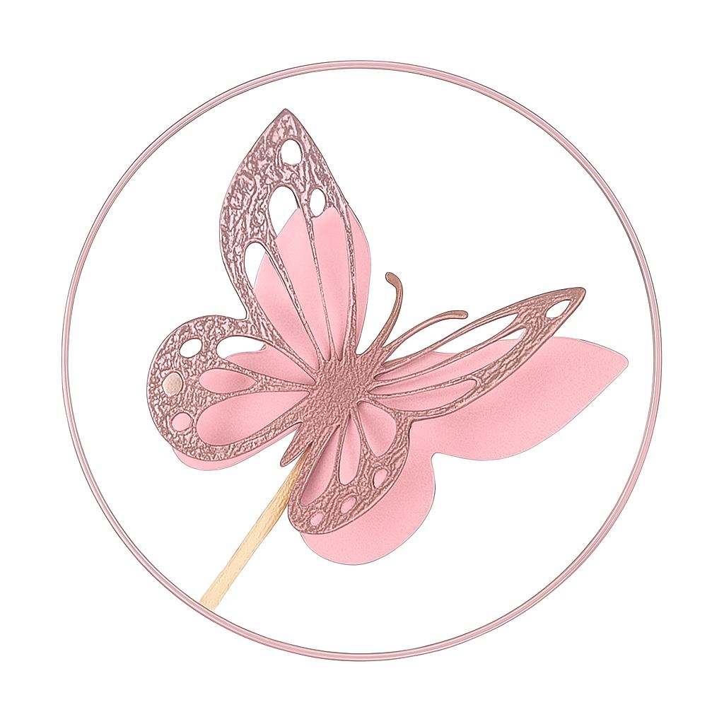 Set of 4 pink glitter butterfly cake toppers with separate wooden sticks