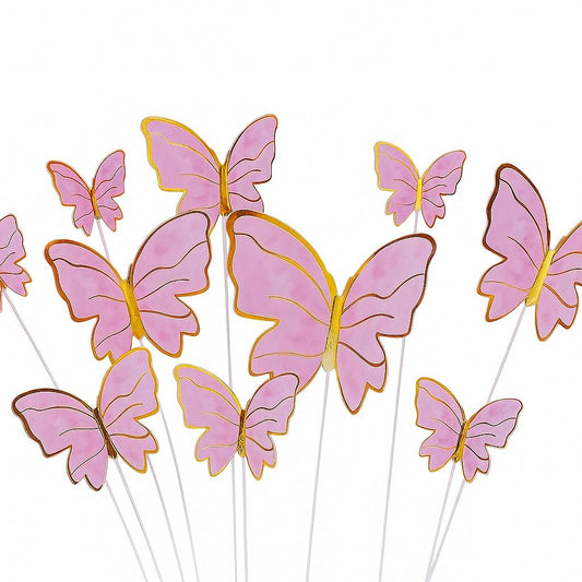 Purple butterfly cake toppers with layered glitter cardstock design – 10 piece set