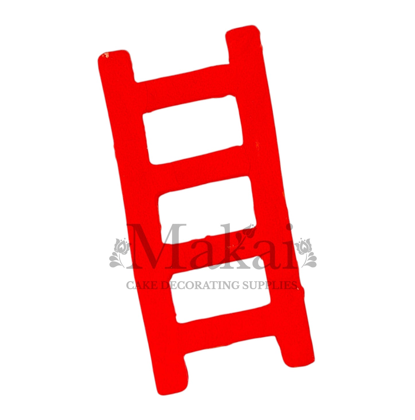 Bright red fondant ladder cake topper for fire‑engine and superhero cakes.