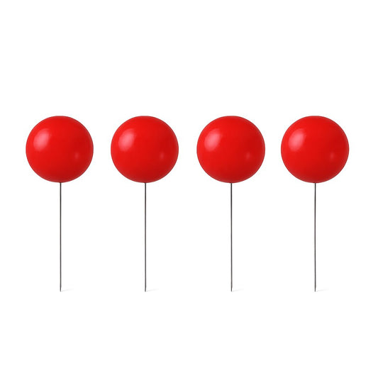 Glossy red cake topper balls with stems – set of 4 balloon-style decorations