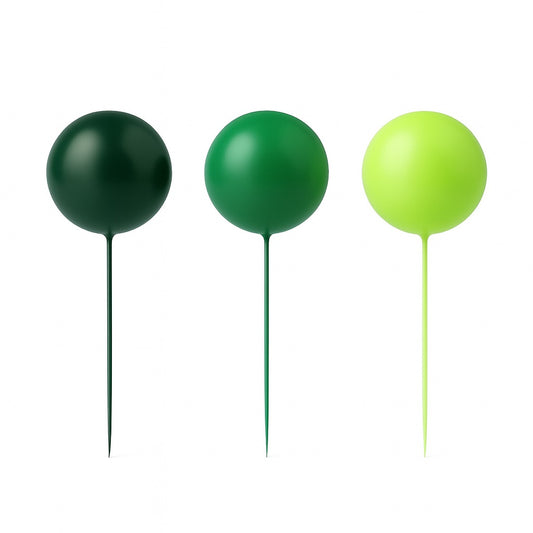Green cake toppers in three different green shades, glossy finish, balloon-style design with stems