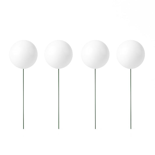 Glossy white ball cake toppers – set of 4 balloon-style decorations with wire stems