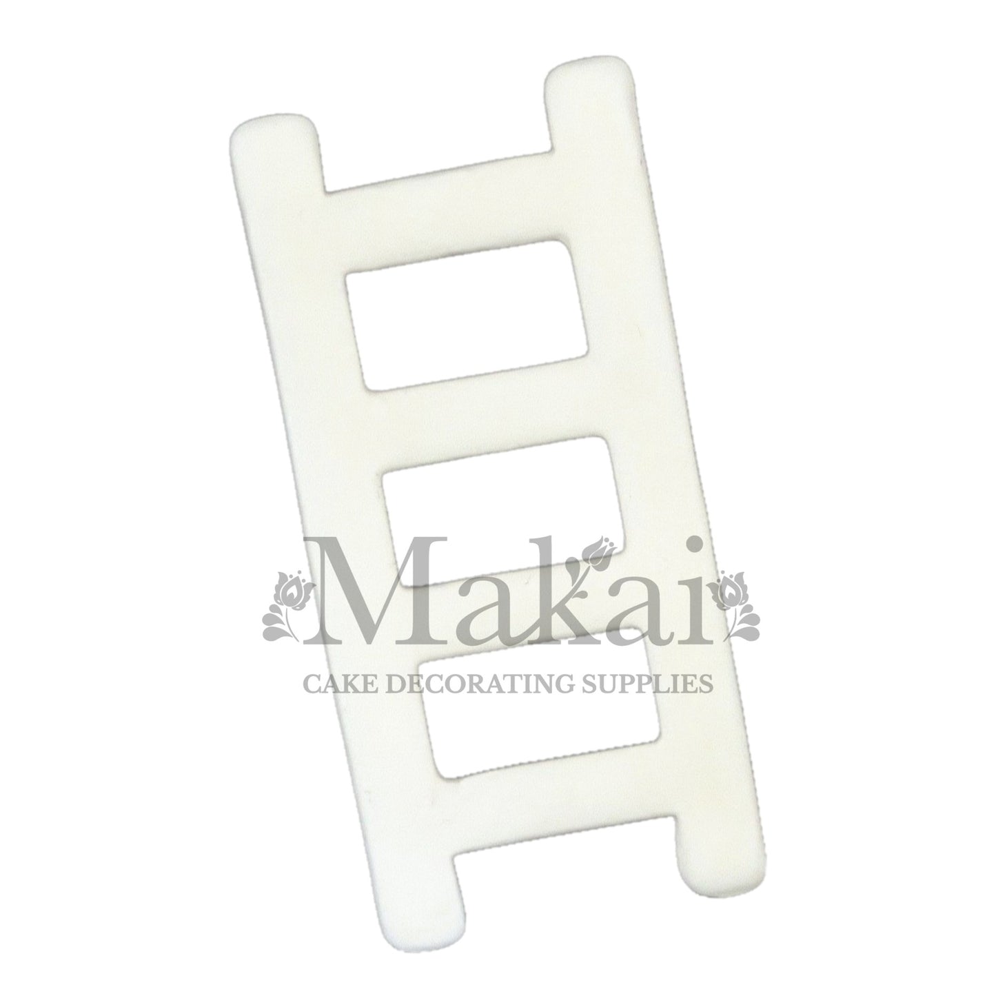 White fondant ladder topper for wedding and winter cakes.