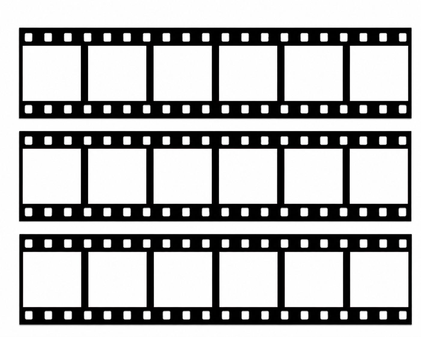 Blank edible film strip template with three horizontal strips, each containing four frames, used for personalised photo cake printing.