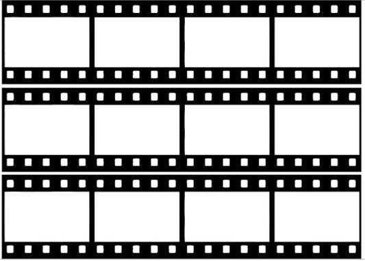 Blank edible film strip template with three horizontal strips, each containing four frames, used for personalised photo cake printing.