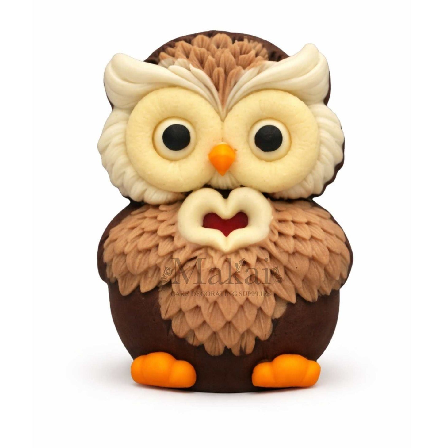 cute owl fondant cake decoration with heart for woodland themed cake