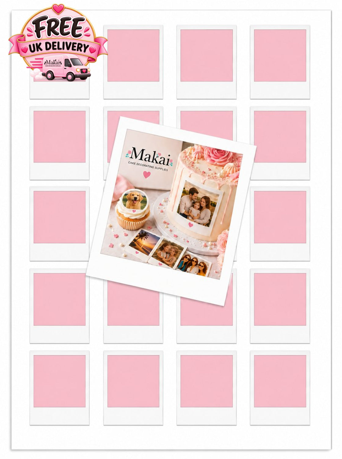 Personalised set of 20 Polaroid edible photo prints for cakes