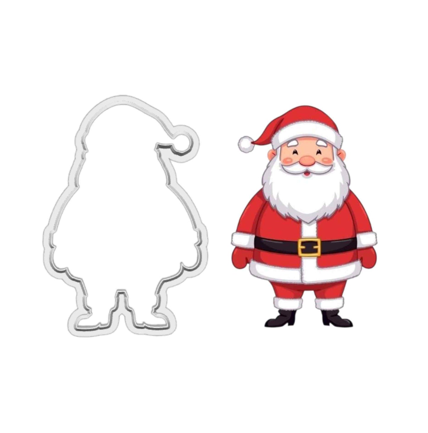 Standing Santa cookie cutter with matching illustrated Santa – Christmas baking tool by Makai Cake Decorating Supplies