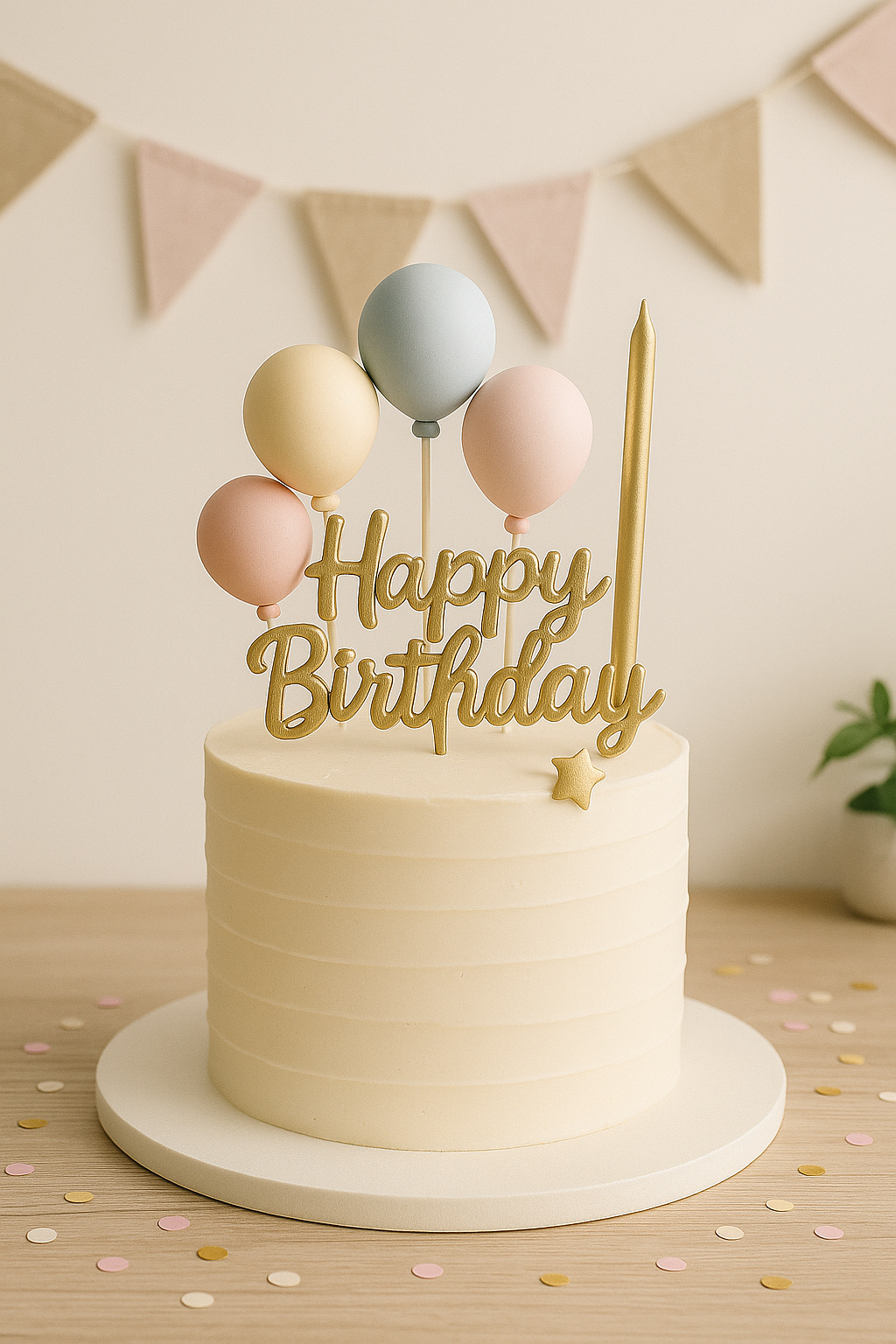 Minimalist cake featuring a clear acrylic cake topper with a stylish Happy Birthday design.