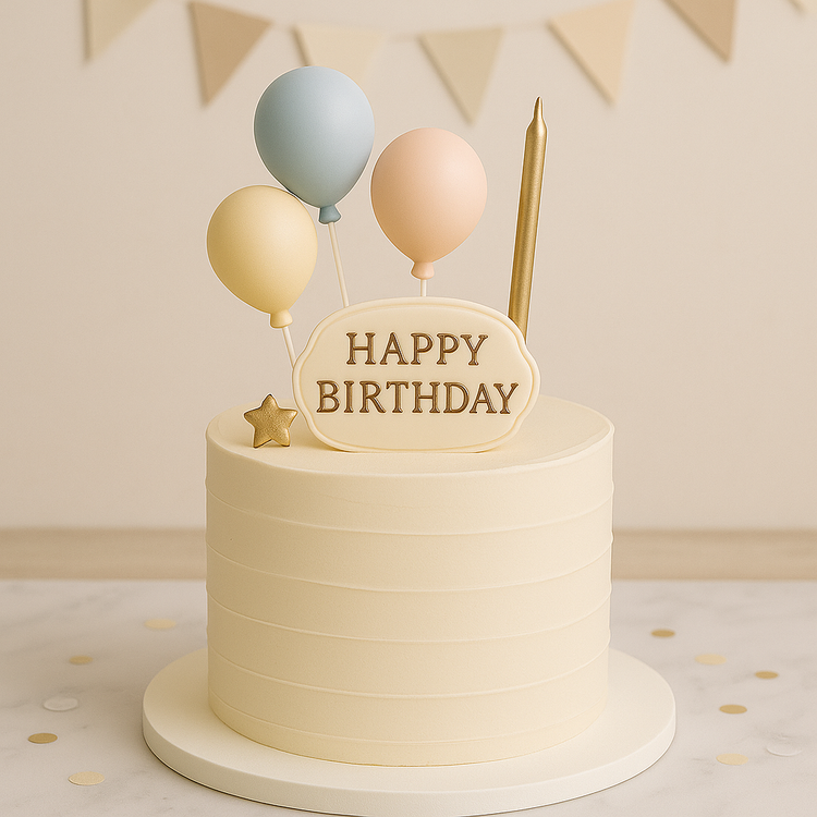A beautifully designed "Happy Birthday" cake topper, featuring an elegant and festive style. Ideal for adding a special touch to birthday cakes for any age or theme.
