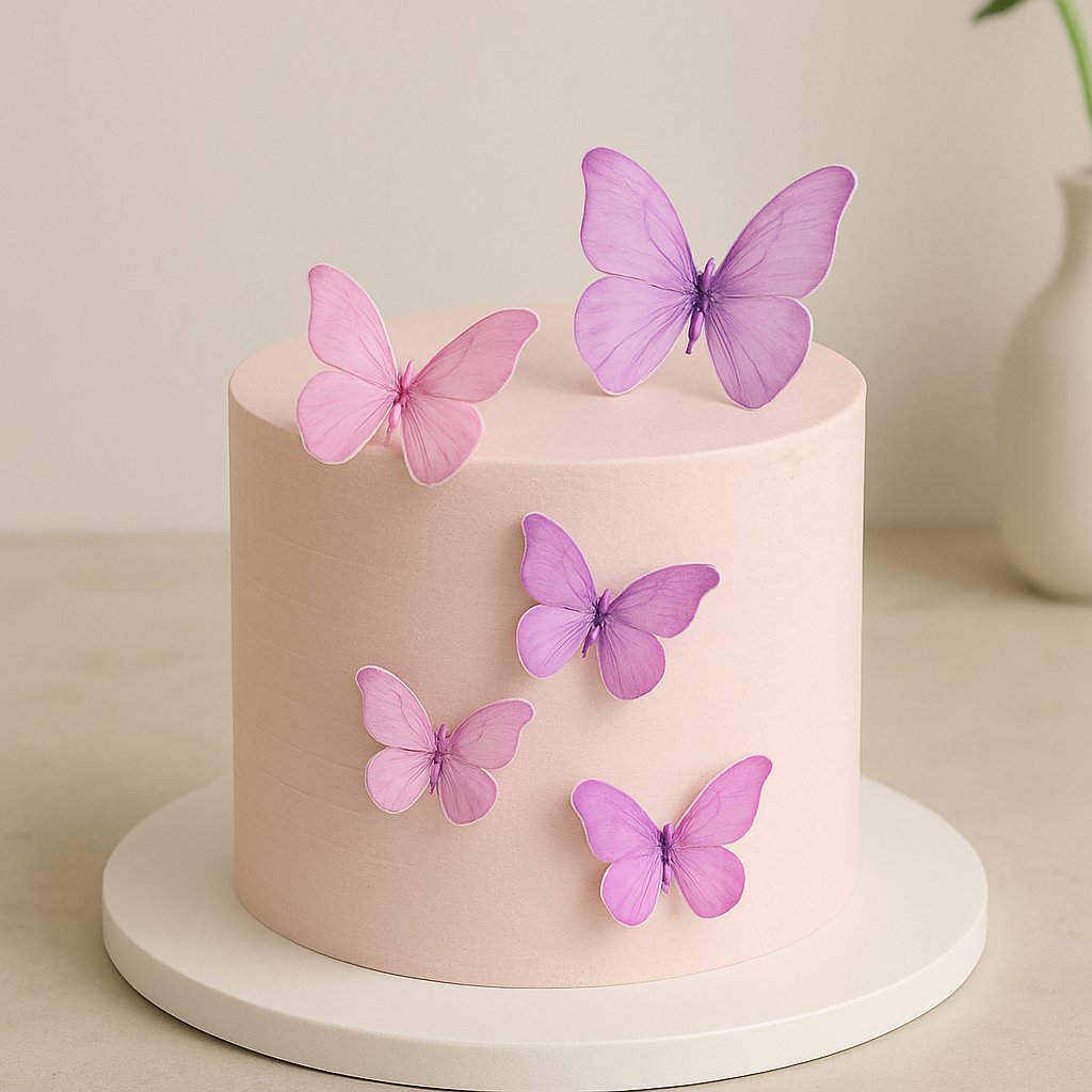 Celebration cake adorned with high-quality 3D butterflies, perfect for birthdays, weddings, and floral-themed events