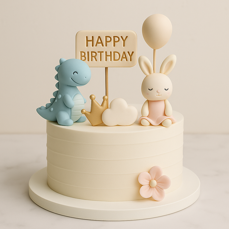 Celebration cake featuring edible images and colourful fondant decorations for birthdays and weddings