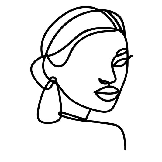 Black acrylic minimalist woman face cake topper in modern line art style