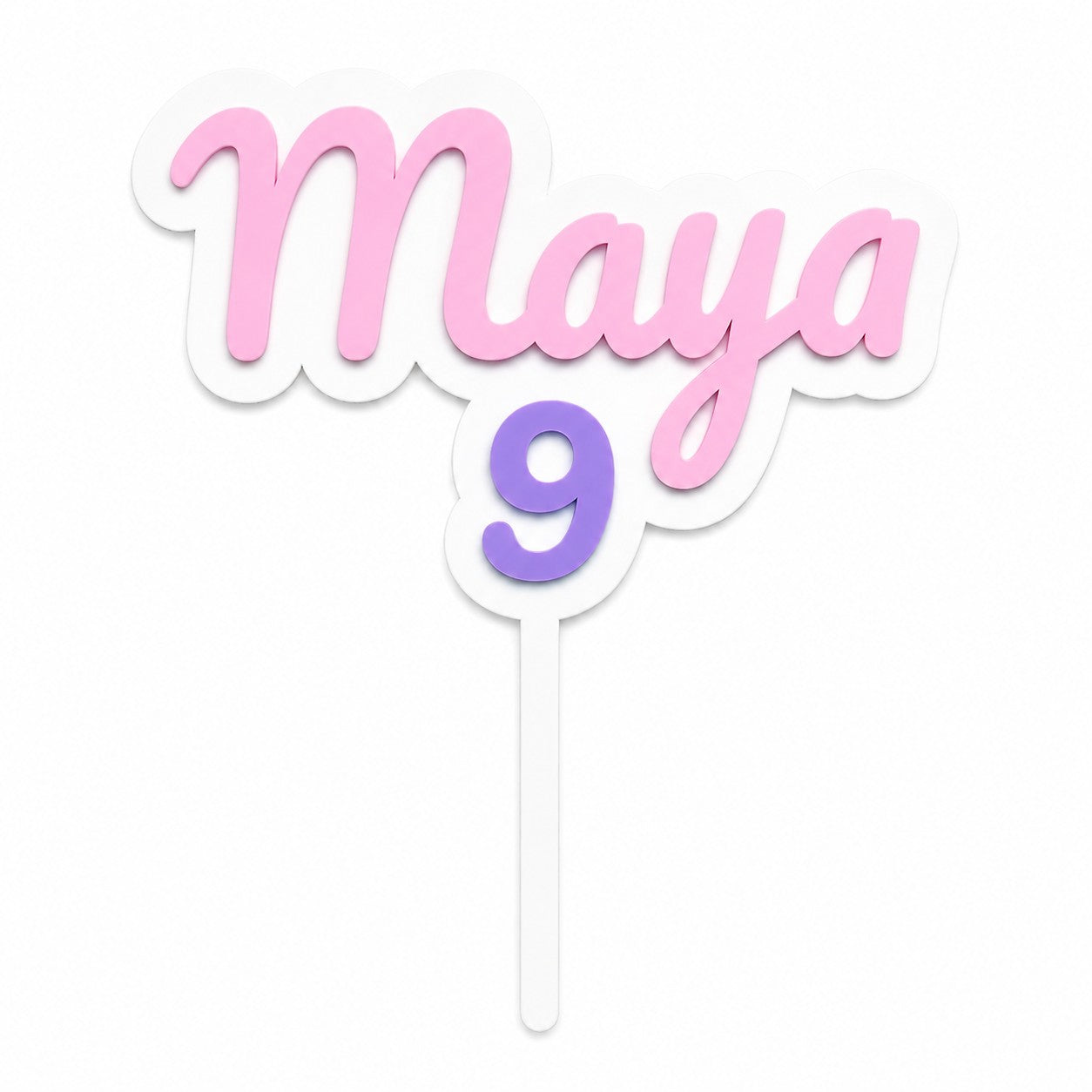 cake topper pastel pink purple acrylic style on white background