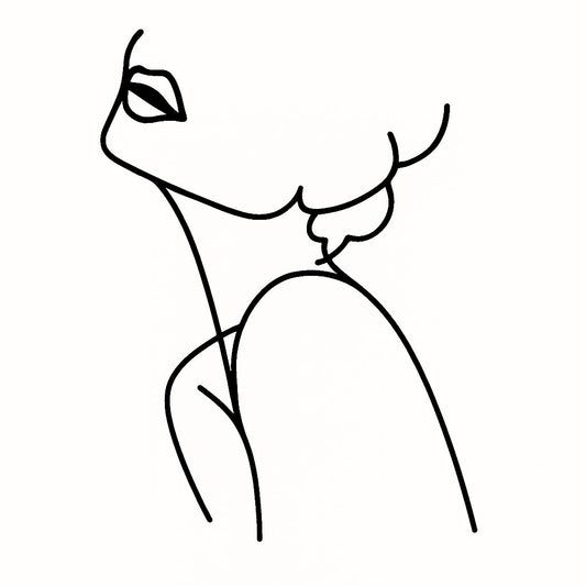 Minimalist black acrylic lady face and shoulder line art cake topper