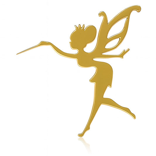 Gold acrylic cake topper of a crowned fairy with wand