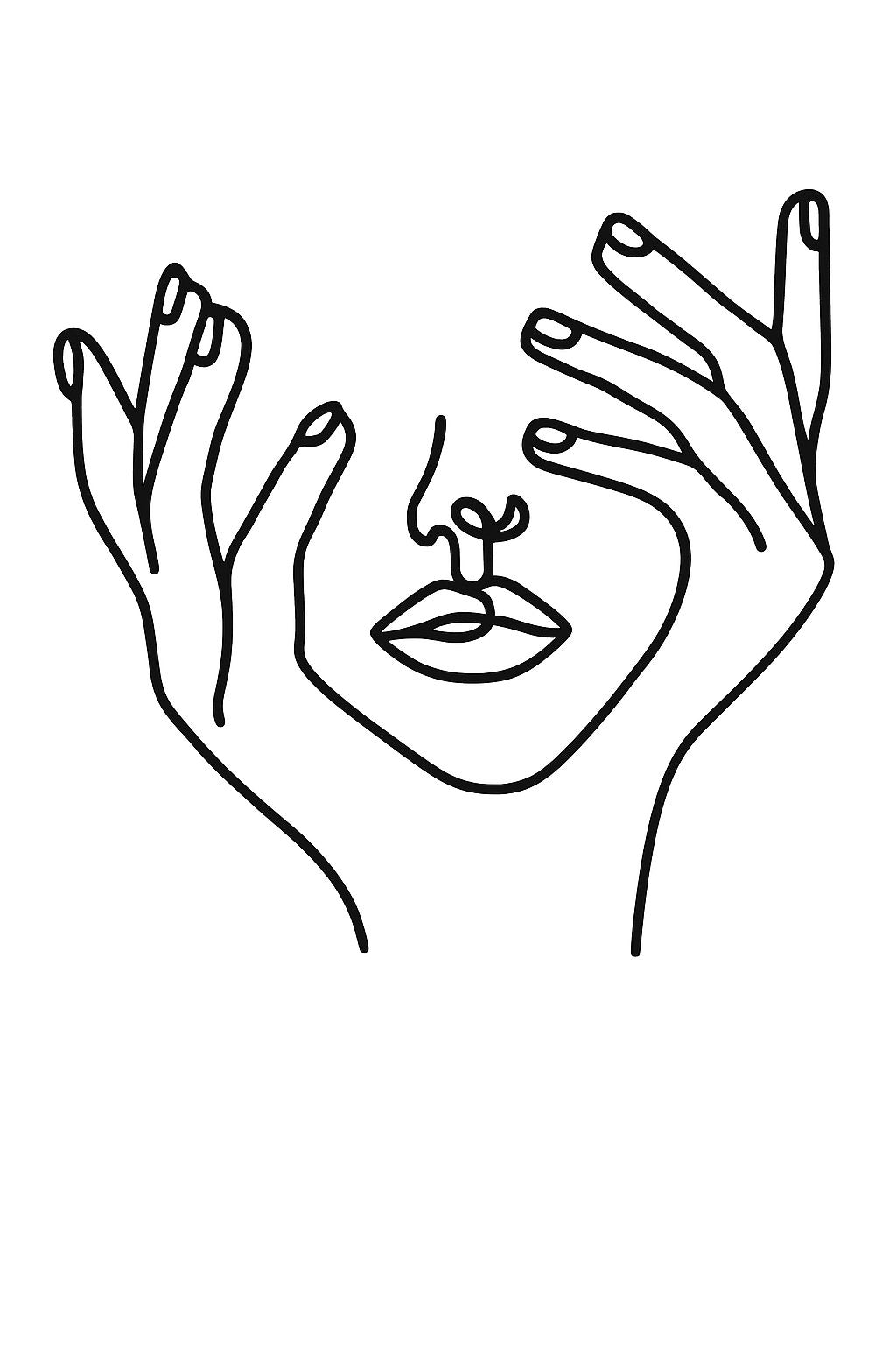 Black acrylic lady face and hands cake topper in minimalist line art style