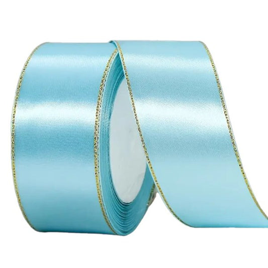 4 cm wide baby blue satin ribbon with gold edge