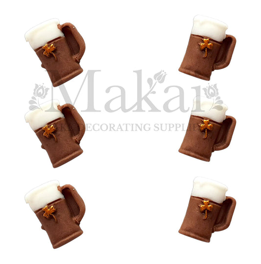 Edible brown beer glass fondant topper with gold clover – Makai Cake Decorating Supplies