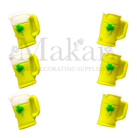 Edible light green beer glass fondant topper with clover – Makai Cake Decorating Supplies