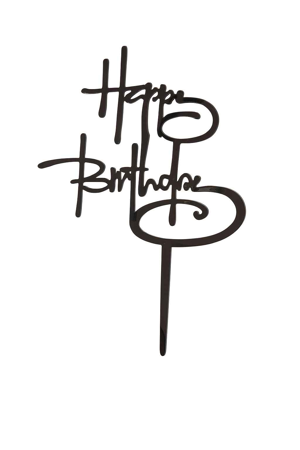 Black acrylic “Happy Birthday” cake topper with modern script design – sleek and reusable