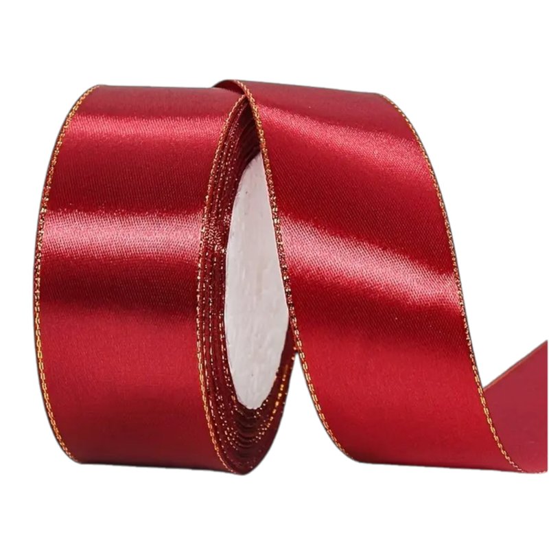 2.5 cm burgundy satin ribbon with golden edge for cake decorating