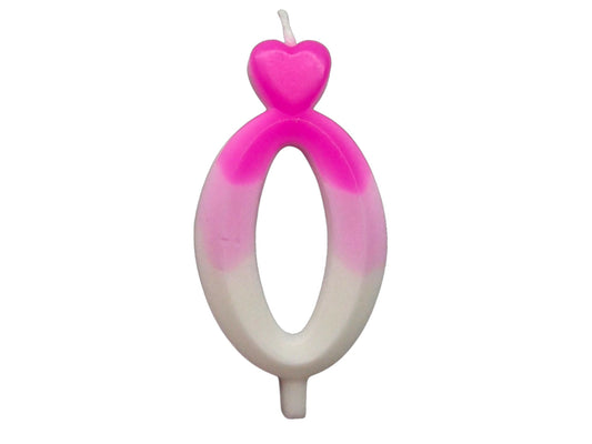 Pink ombré number candle with heart topper, fading into white – perfect for elegant birthday cakes.