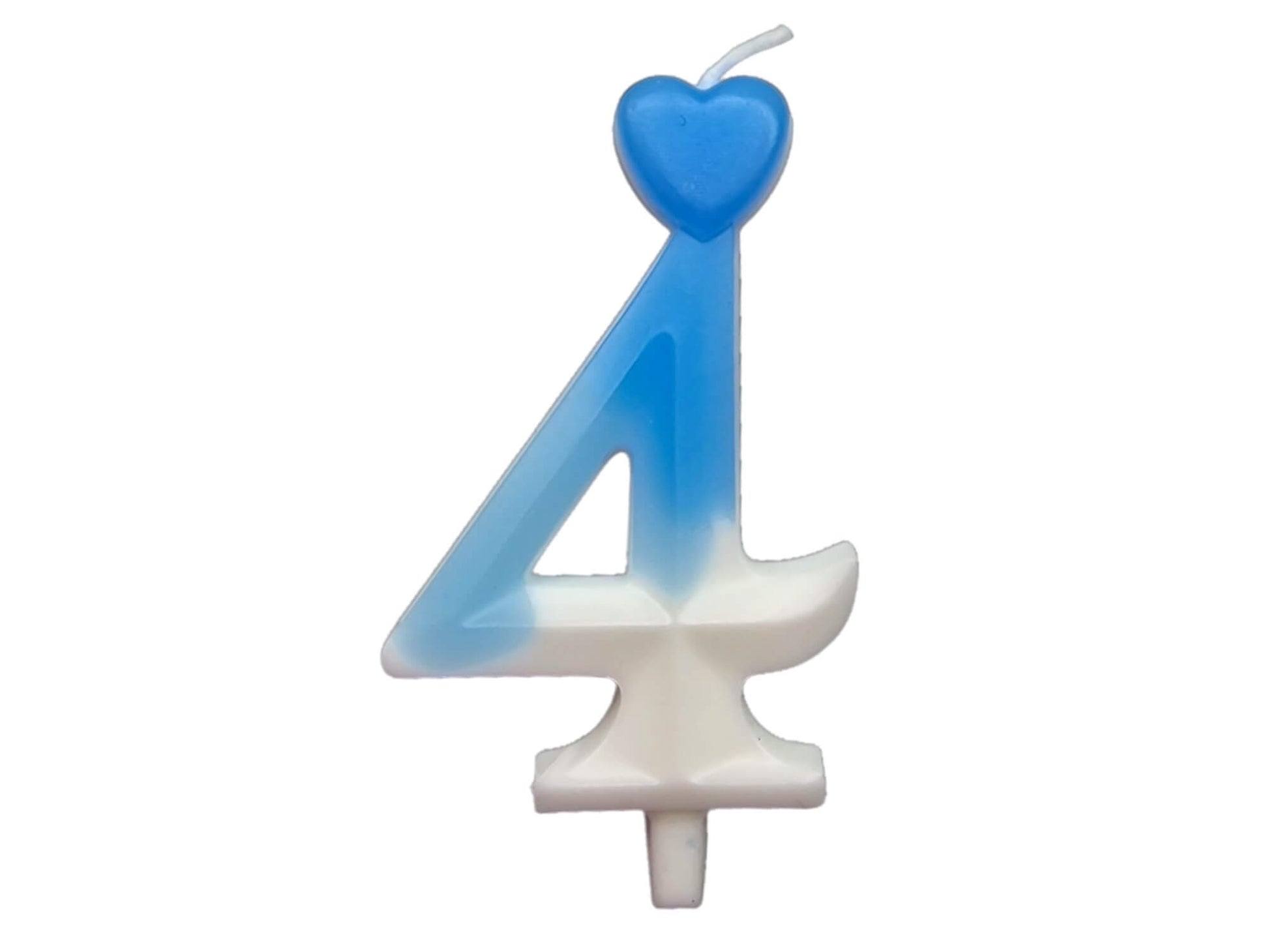 Blue ombré number candle with heart topper, fading into white – perfect for birthday cakes.