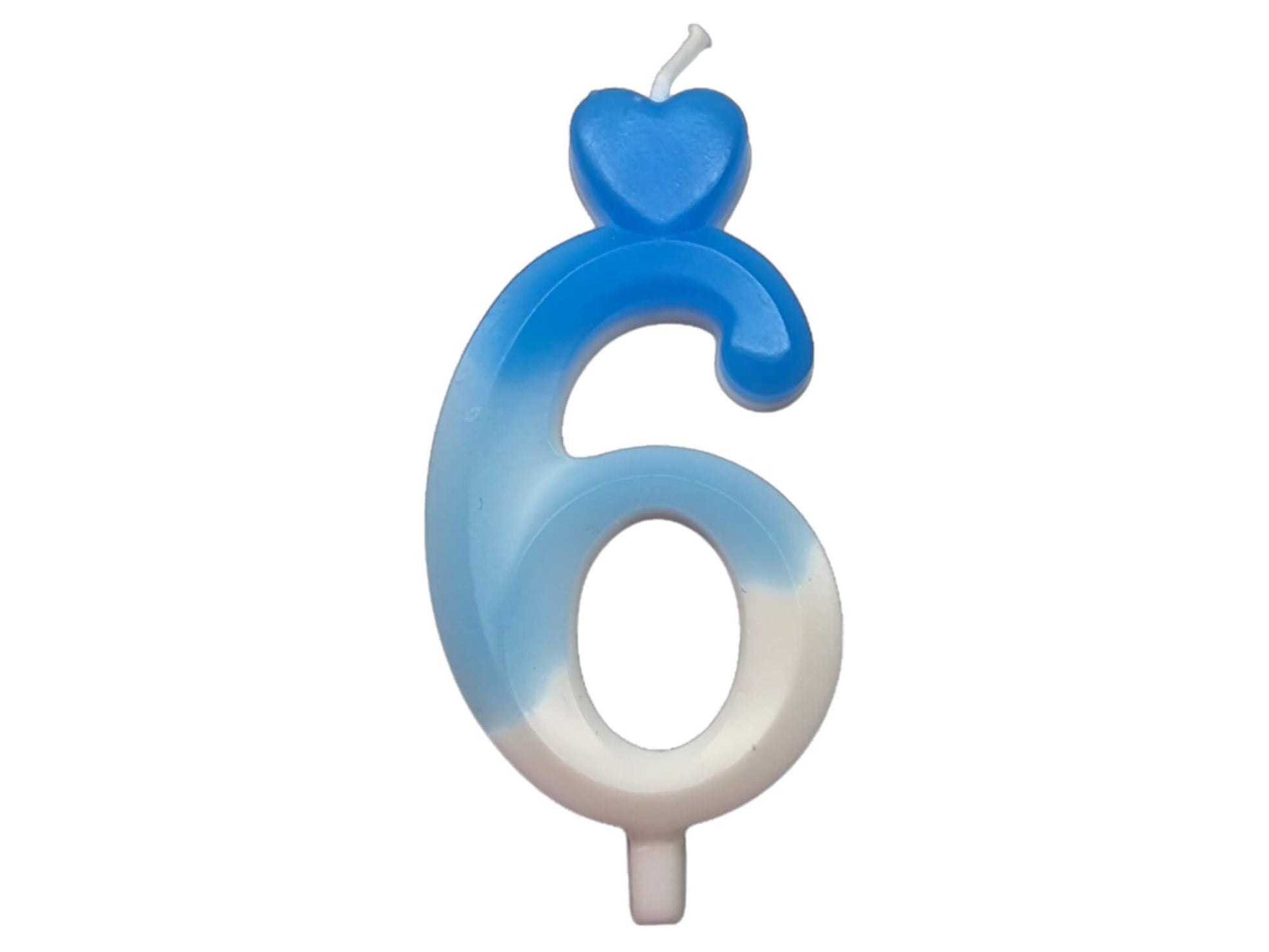 Blue ombré number candle with heart topper, fading into white – perfect for birthday cakes.