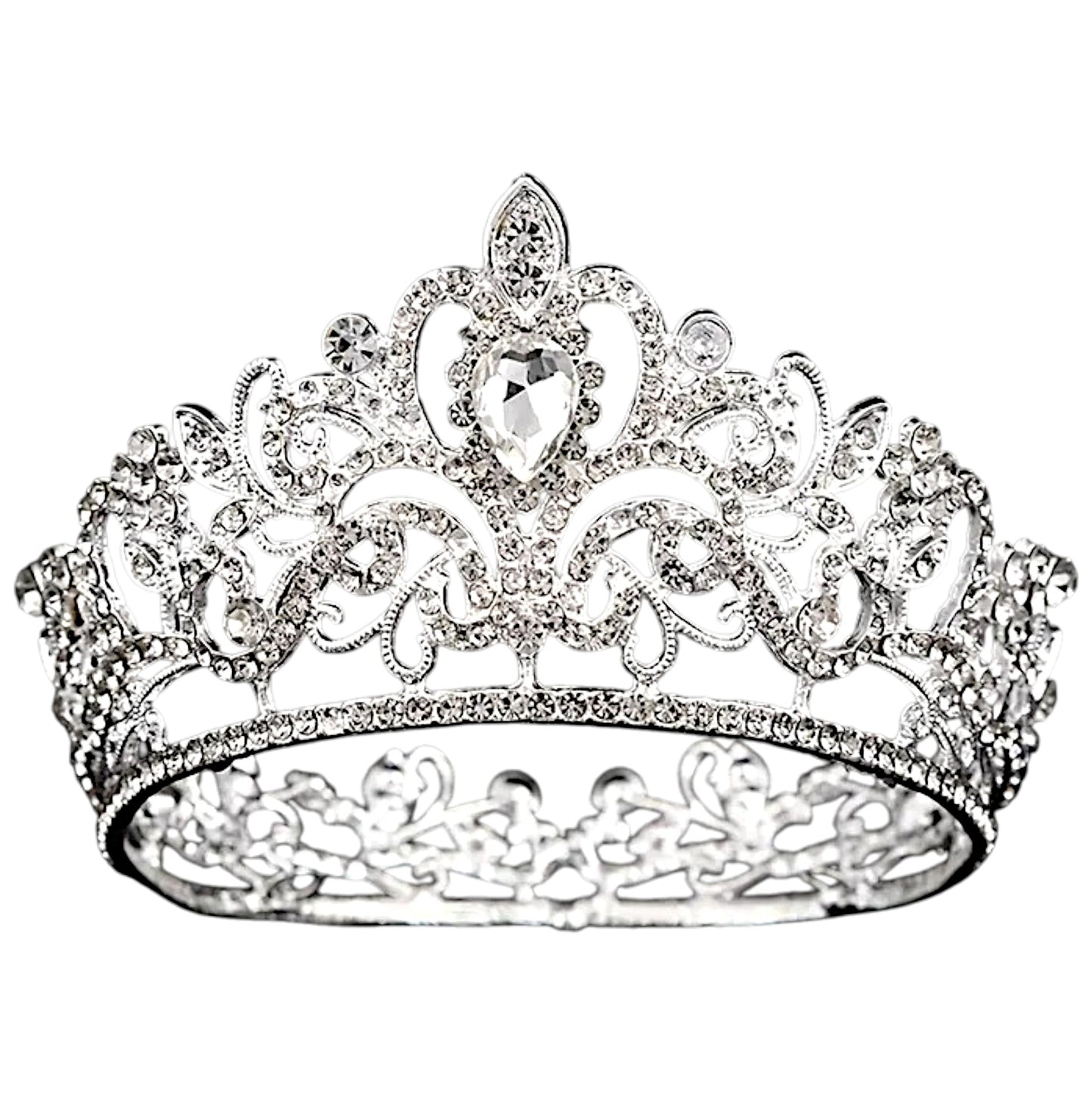 Silver crystal crown cake topper in tiara shape on white background