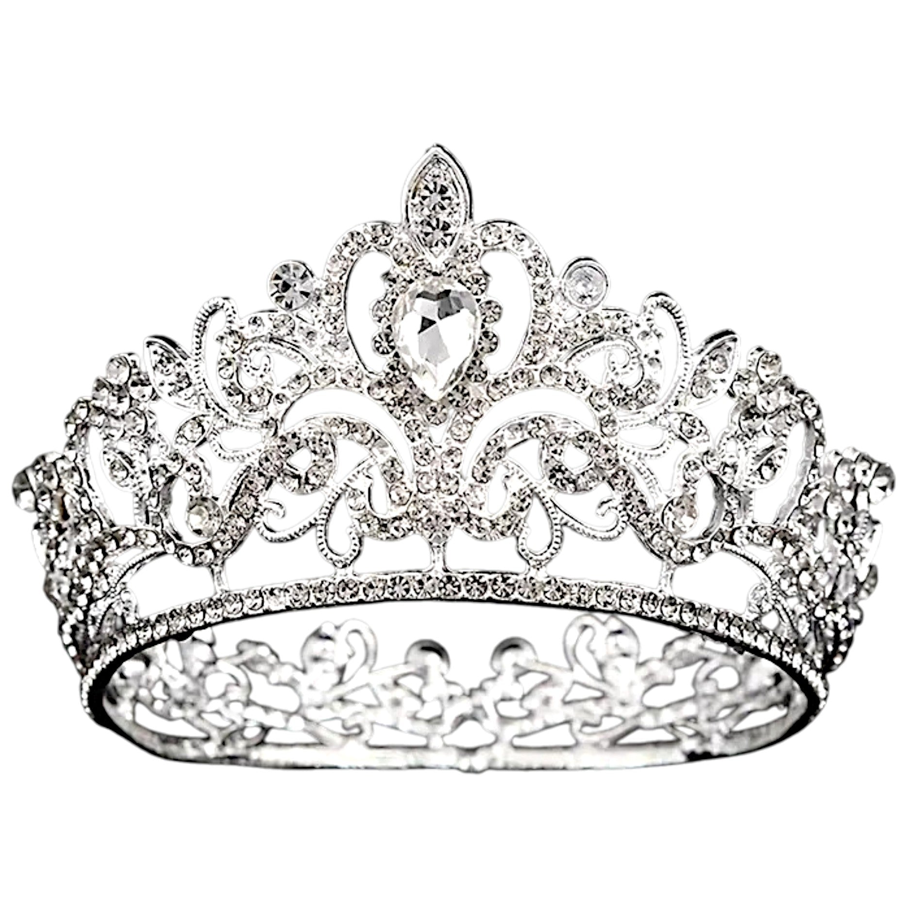 Silver crystal crown cake topper in tiara shape on white background