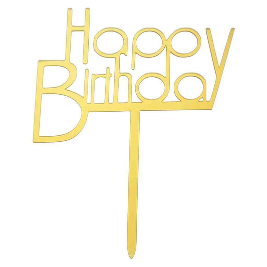 Gold acrylic Happy Birthday cake topper with modern geometric font
