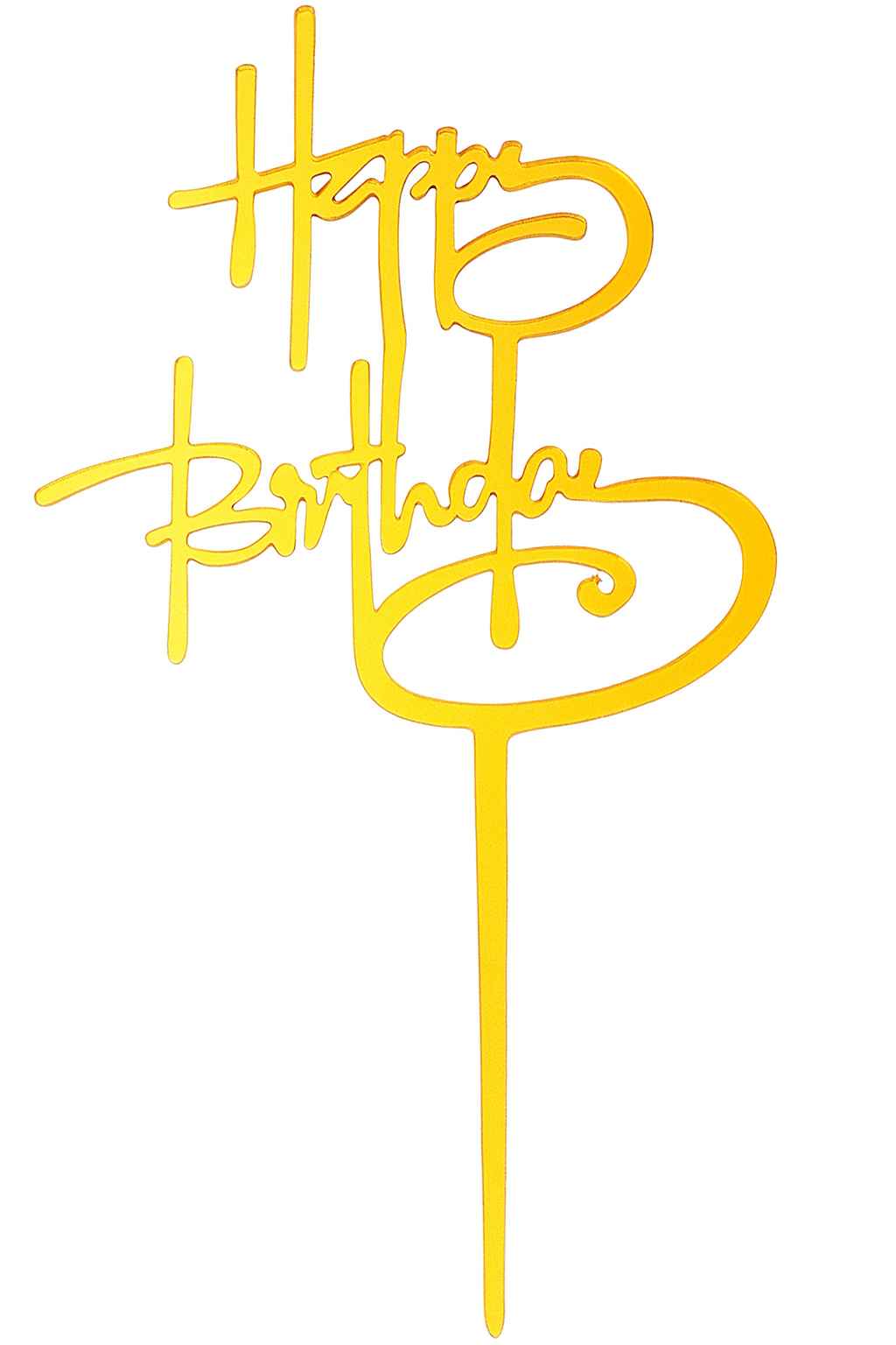 Gold acrylic “Happy Birthday” cake topper with modern script design – stylish and reusable