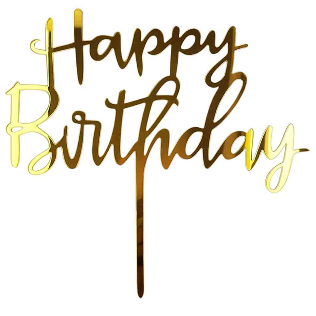 Gold acrylic Happy Birthday cake topper with bold elegant script