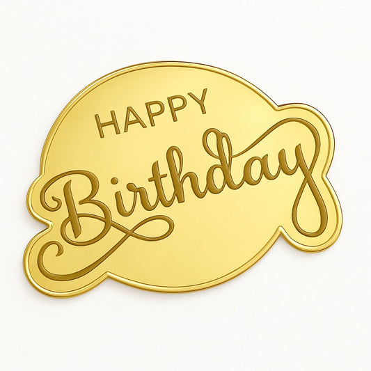Gold round acrylic cake topper with Happy Birthday lettering
