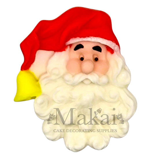 Large edible Santa head cake topper with red hat and white beard – perfect for festive and Christmas-themed cakes.